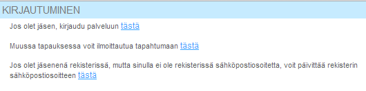 tyypin, ikäkauden, ajankohdan ja järjestäjän mukaan. Tapahtuman tietoihin siirrytään klikkaamalla tapahtuman nimeä listalta.