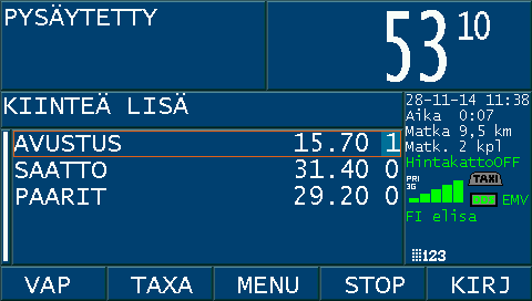 Tulosta omavastuuosuudesta kuitti painamalla <KIRJ> Jatka loppumaksuun <OK> Kohdista mahdollinen avustuslisä menomatkaan käyttämällä