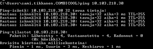 Verkon testaaminen ping