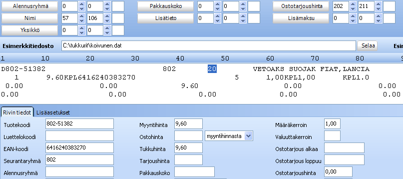 Ohjelmassa on myös vanhempien hinnastojen purkuun hinnastojen purkuohjelma. Pakattujen tiedostojen kanssa pitää siis ensin käyttää purkuohjelmaa, ja vasta sen jälkeen siirtyä tähän vaiheeseen.