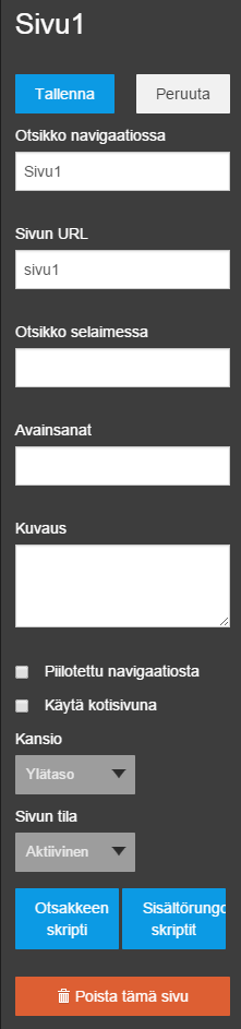 Sivu 11/37 6.2. Sivun muokkaaminen Kun uusi sivu on lisätty, näet sen kotisivusi alla Sivut-osiossa. Aloita sivun muokkaaminen klikkaamalla sivun nimeä.