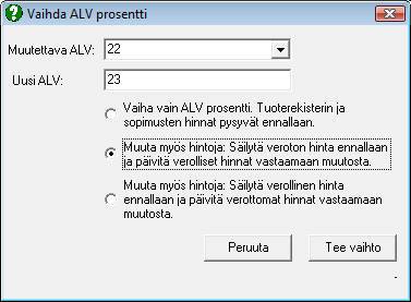 Liite A ALV-muutokset Arvonlisäverokantojen muutos tehdään WM-Laskutus ohjelman Asetukset ikkunassa. HUOM!