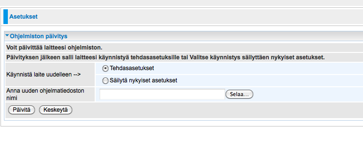 Ohjelmiston päivitys Reitittimen laiteohjelmisto mahdollistaa reitittimen toimimisen ja kaikki sen toiminnot.