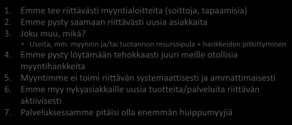 myynnin ja/tai tuotannon resurssipula + hankkeiden pitkittyminen 4.