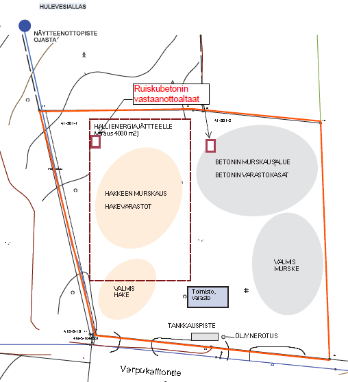 16 Kuva 1. Ruiskubetonin vastaanottoaltaiden paikat Laskeutusaltaan koko tulee olemaan noin 200 m 2.