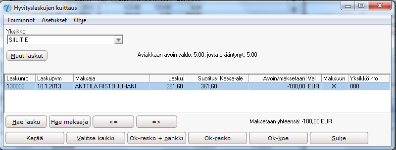 - tuplaklikkaa maksajariviä => avautuu saajan tilinnumeron tallennusruutu tai jos saajalla on jo yritysreskiterissä pankkitili, se vain näytetään - jos avaat tässä saajan tilin niin OK tallentaa