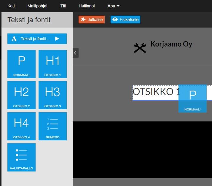 Sivu 12/37 Muokataksesi tekstiä, vie hiiri tekstin OTSIKKO 1 päälle ja klikkaa hiiren vasemmalla painikkeella.