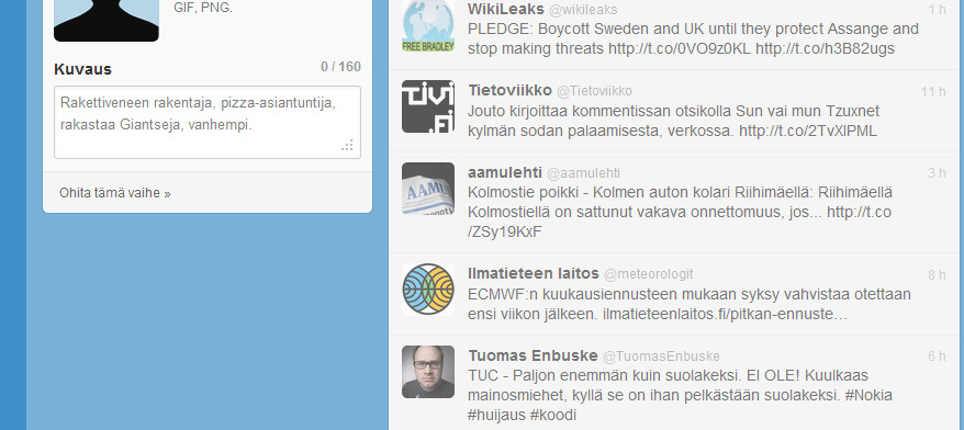 Tilin avauksen alussa Twitter kyselee jo jotain kuvaa ja