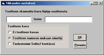 Tositteen kuvan näyttäminen Muokkaa Näytä tositteen kuva -toiminto tulee näkyviin, jos Työvaihe Asetukset Tilikauden asetukset -toiminnossa on määritelty tositenumeron tai selite2:n mukaan Muokkaa