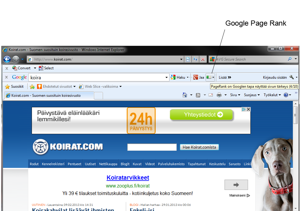 48 on, sitä paremmin sivu näkyy tuloksissa. Suurella todennäköisyydellä Google PR:n merkitys tulee tulevaisuudessa kasvamaan, sillä se palvelee ehkä parhaiten käyttäjiään. (http://www.google.fi/faq.
