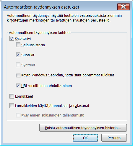 s. 2/5 Automaattinen täydennys otetaan pois käytöstä seuraavasti.