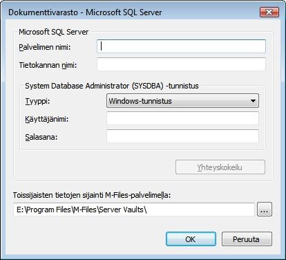 Tällöin sekä metatiedot että tiedostot tallennetaan SQL Server -tietokantajärjestelmään.