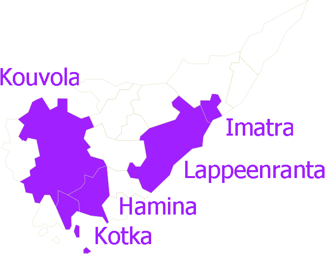 Alueellinen työryhmä Kaakkois-Suomi Kunnat Imatra (28 643) Lappeenranta (71 913) Kotka (54 769) Kouvola (88 149) Hamina (21517) Muut organisaatiot Kymenlaakson sairaanhoitopiirin kuntayhtymä (Carea)
