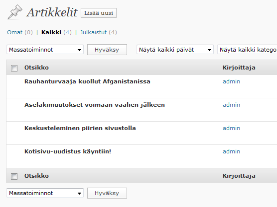 Kotisivujen päivitysohje jäsenyhdistyksille sivu 5/8 Eri toimintoryhmät löytyvät vasemmasta sivupalkista. Artikkelit uutisten kirjoittaminen. Media sivuille ladattu oheismateriaali (mm. kuvia).