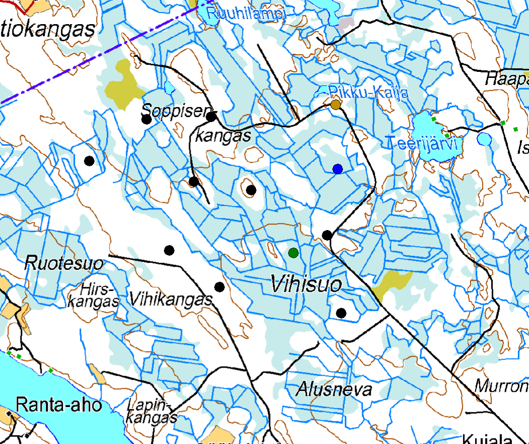 FCG SUUNNITTELU JA TEKNIIKKA OY Vihisuon lisäselvitykset 2 (10) 3 Metson ja teeren soidinselvitys 3.1 Menetelmät 3.2 Tulokset 3.2.1 Metso Soidinselvitys suoritettiin kolmena maastokäyntinä 25.4.