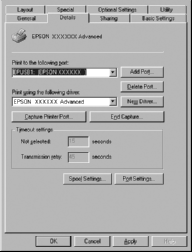 Jos Tulosta porttiin -luetteloruudussa on teksti EPUSBX: (EPSON AcuLaser C100), USB-tulostinohjain ja tulostinohjelmisto on asennettu oikein.