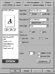 Huomautus: Online-ohje sisältää lisätietoja tulostinohjaimen asetuksista. 1. Napsauta Basic Settings (Perusasetukset) -välilehteä. 2. Napsauta Automatic (Automaattinen) -painiketta.