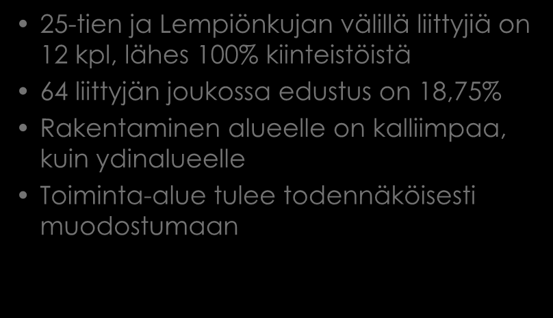 Mitä tiedetään 2 25-tien ja Lempiönkujan välillä liittyjiä on 12 kpl, lähes 100% kiinteistöistä 64 liittyjän joukossa