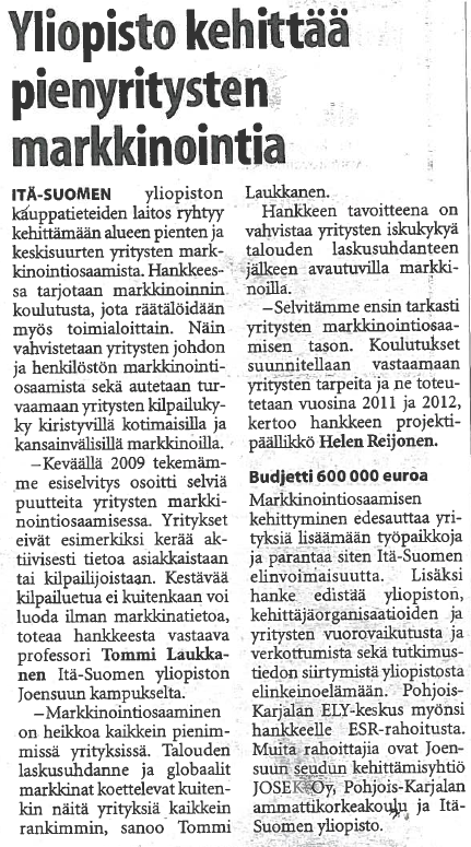 Tiedotteita laadittiin hankkeen aloittamisesta (ohessa Karjalan Heilissä julkaistu tiedote), selvityksen tuloksista ja hankkeen puolivälin kuulumisista.