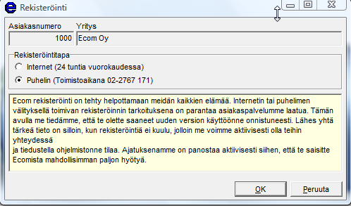 1.2 Internet-rekisteröinnin vahvistus Ohjelma kertoo seuraavalla tavalla Internetrekisteröinnin vaiheet täysin automaattisesti.