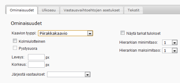 Hierarkiakysymyksen raportointi Hierarkinen kysymys raportoituu oletusarvoisesti taulukkomuotoisessa kuvaajassa, jossa vastaukset on jaoteltu eri