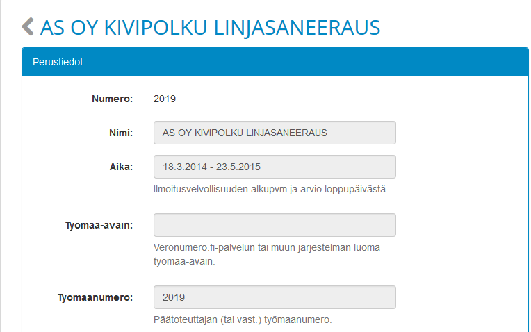 Ecomista tuotu projekti Ecomista tuotua työmaan tietoja voi täällä katsella, mutta tietojen muuttaminen tapahtuu Ecomissa.