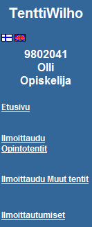 Kuva 4-5 Laita rasti ruutuun sen tentin kohdalle, jolle haluat ilmoittautua (kuva 4-5). Voit tarvittaessa lisätä huomautuksia opettajalle ja/tai opintotoimistoon.