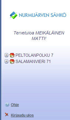 VENLA Nurmijärven Sähkön pienkuluttajapalvelu Osoitteet 1) Kirjautumisen jälkeen näet kaikki