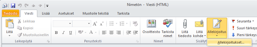 Allekirjoituksen lisäys 1 / 4 Kun olet luomassa allekirjoitusta,