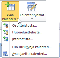 Jaetun kalenterinäkymän haku Kun joku muu on antanut sinulle oikeuden nähdä kalenterinsa ja ensimmäisen kerran avaat kontaktin