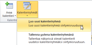 Kalenteriryhmän luominen Jos lähetät usein samalle ryhmälle kalenterivarauksia, voit tehdä heistä kalenteriryhmän, jolloin saat yhdellä valinnalla kaikkien ryhmään kuuluvien kontaktien osoite- ja tai