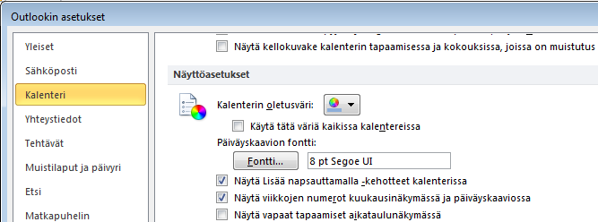 Viikkonumeroiden näkyminen Viikkojen numerot näkyvät vain kuukausinäkymässä.