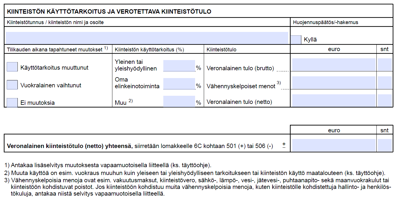 Kiinteistön käyttö Kiinteistön käytön erittely arvioidaan yleensä pinta-alan tai