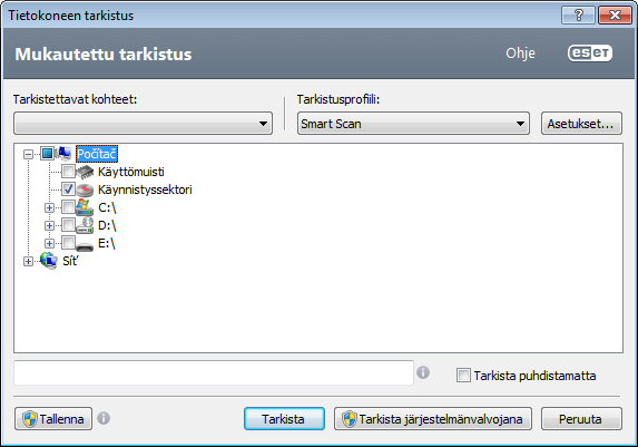 Siirrettävän tietovälineen tarkistus Samankaltainen kuin Smart Scan voit tarkistaa tietokoneeseen liitetyn siirrettävän tietovälineen (CD:n/DVD:n/USBlaitteen) nopeasti.