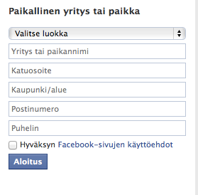 10 askelta Facebook-markkinointiin 27/51 Klikkaamalla jotakin kuudesta kuvakkeesta saat esiin valikon, jonka avulla voit tarkentaa sivun alaluokan ja antaa sivuun liittyvät perustiedot.