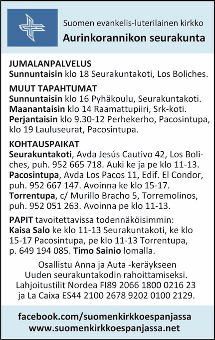 Gibraltar Lähde tutustumaan upeaan rotkokaupunkiin ja sitä ympäröiviin mahtaviin näköaloihin. Retki torstaisin. 6HNDODLVWD AA-Auttavapuhelin päivystää 24h. P. 629 994 789.