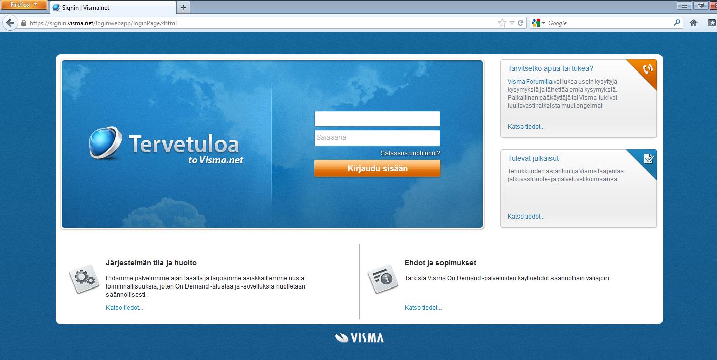 1.3 Kirjautuminen 1. Kirjaudu ohjelmaan web-selaimella osoitteessa login.visma.com.