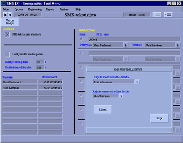 MicroSCADA SMS-Tekstiviesti 4.00 1MRS 755138 2. Käyttöliittymä Fig. 2.-1 Käyttöä varten on yksi ikkuna, mistä SMS-tekstisiirron saa aseteltua käyttöön. Hälytykset siirtyvät kännykkään yksi kerrallaan.