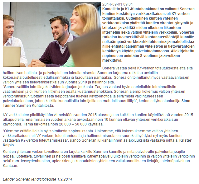 Kunnille keskitetty verkkoratkaisu Soneralta 11