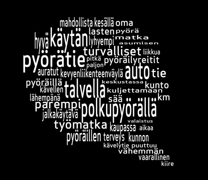 17 Yhteenveto tyypillisimmistä sanoista vastauksissa kysymykseen: Millaisessa ympäristössä lapsenne kävelee tai pyöräilee mieluimmin? Kysymys esitettiin 614-vuotiaille.