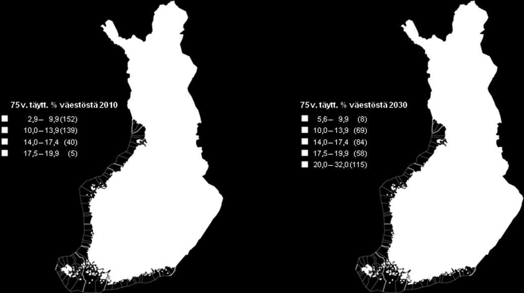 Kuvio 1. Säännöllisten palvelujen käyttäjät / 63 vuotta täyttänyt väestö. Suomalaisen yhteiskunnan ikääntymisessä kyse ei ole vain iäkkäiden määrän kasvusta vaan koko väestörakenteen muutoksesta.