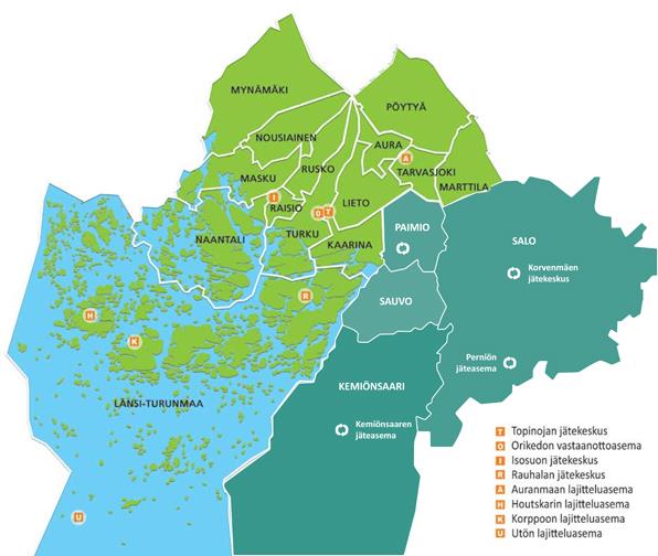 Jäteyhtiöiden nykyiset omistajakunnat Turun Seudun Jätehuolto Oy:n omistajakunnat Turku (32 %) Raisio (19 %) Kaarina