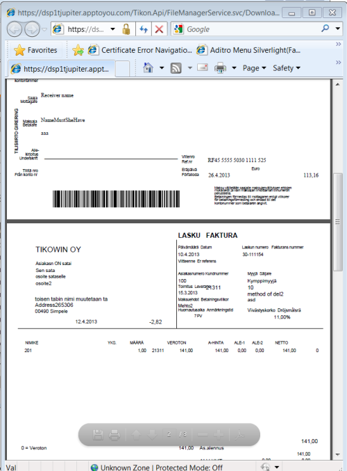 Marraskuu 2013 56 (89) Laskut tallennetaan PDF -tiedostona työaseman hakemistoon. Käyttäjä valitsee tallennushakemiston laskutusajon lopuksi.