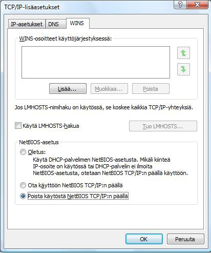 13. Laajakaistaliittymän asetukset / Windows Vista 8. Aukeaa TCP/IP:n lisäasetukset -ikkuna. Käy välilehdet läpi. Oletusasetusten tulee olla kuvien mukaiset.