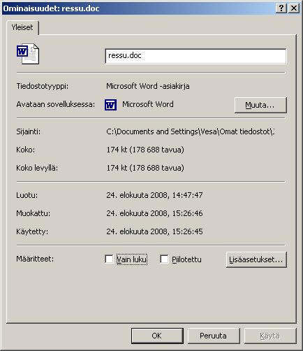 .exe.bat.doc Suoritettava ohjelmia. Esimerkiksi Word-tekstinkäsittelyohjelma voi olla suoritettava ohjelma winword.exe Suoritettava komentojono.