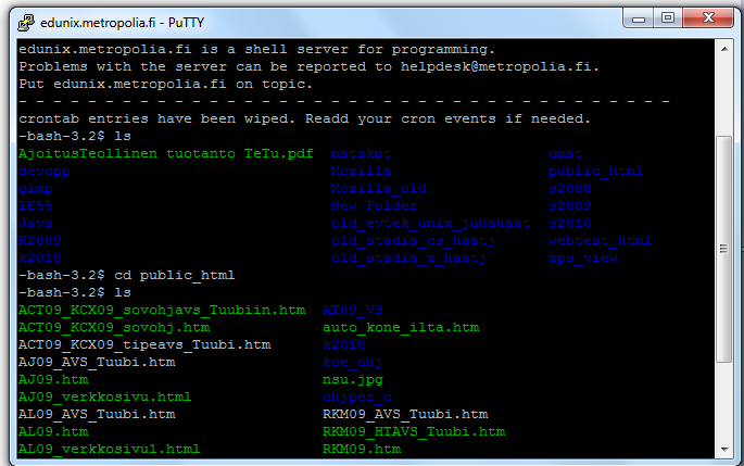 Linux-palvelin Linux-palvelimeen voi ottaa yhteyttä SSHasiakasohjelmalla (esim. putty).