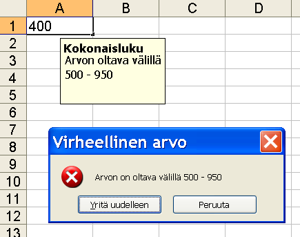 tettaville tiedoille lisäehtoja tai rajoituksia, kuten pienin arvo ja suurin arvo, jotka hyväksytään. 4.