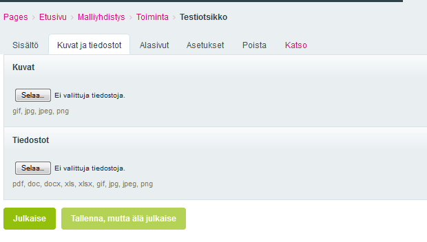 SuPer VERKKOSIVUJEN PÄIVITYSOHJE 11 (14) Linkitä tiedostoon -toiminnolla voit linkittää esim. pdf-tiedoston aukeamaan linkin takaa.