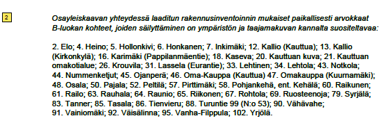 FCG SUUNNITTELU JA TEKNIIKKA OY Selostus 86 (112) kohteet on esitetty selostuksen liitteenä.