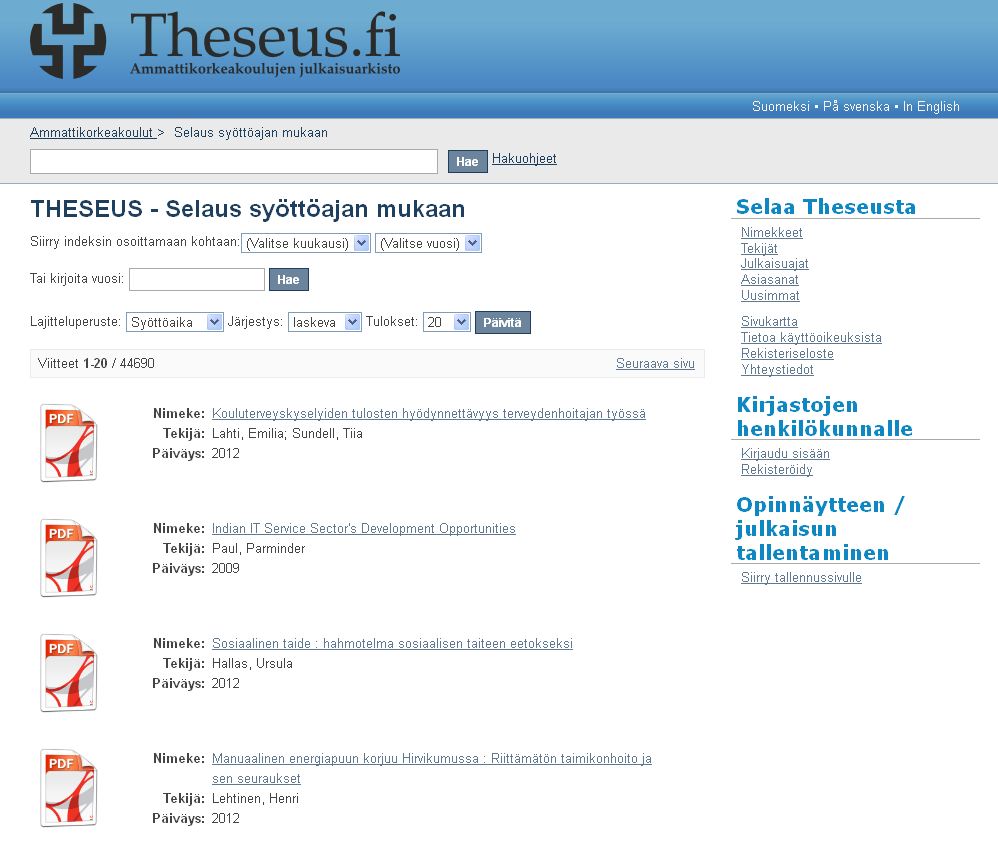 Theseus ammattikorkeakoulujen yhteinen julkaisuarkistoinstanssi http://publications.theseus.